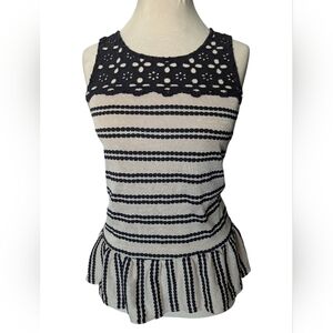 Free People Molly's Retro Perplum Striped Tank Top With Floral Eyelet Lace Top